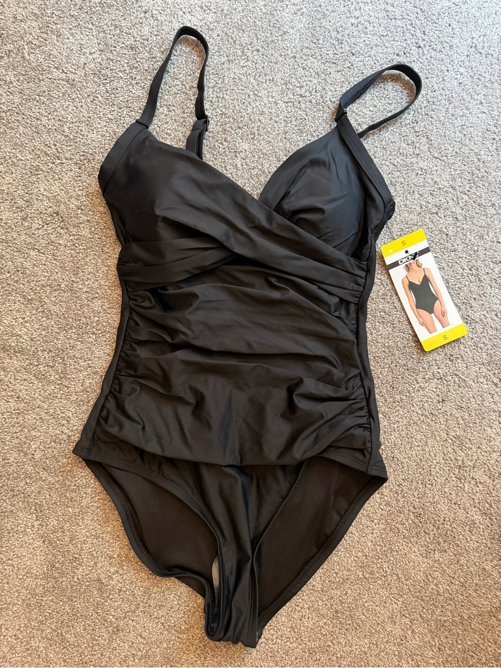 DKNY Black One-Piece Ruched Swimwear
